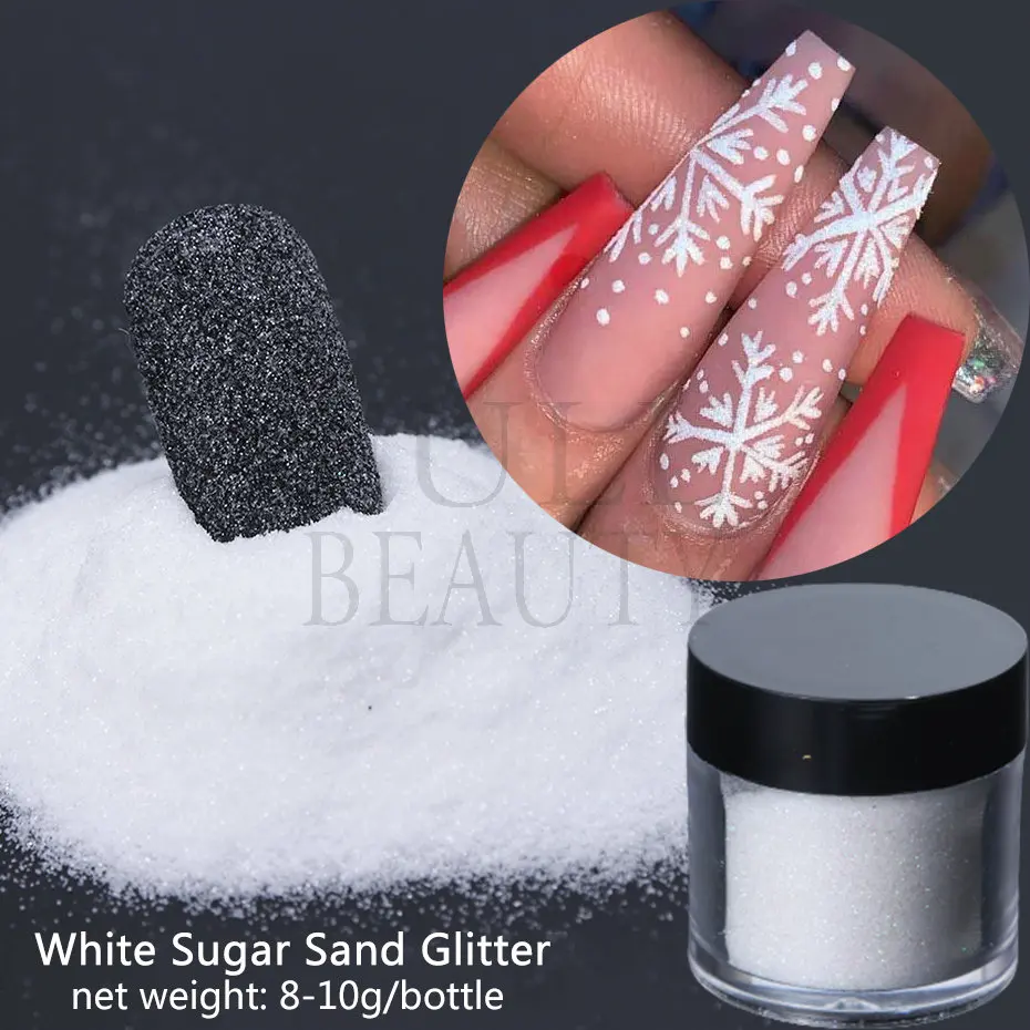 1Jar White Manicure Sugar Sand Nail Glitters Sequin Shiny Decoration Powder Black Winter Woolen Pigment Dust Accessories MN01-08