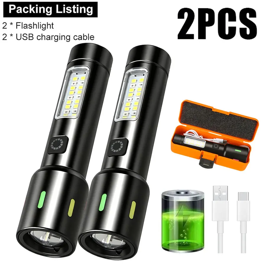 Mini LED Flashlight COB Portable Torch USB Charging Camping Lantern Zoomable Focus Light Tactical Flashlight For Camping Hiking