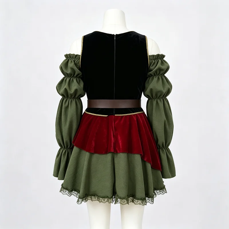 Disfraz de Pirata para Mujer, Vestido Medieval Renacentista (Incluye Cinturón y Tocado), Disfraz de Cosplay para Fiestas Temáticas de Halloween y Carnaval