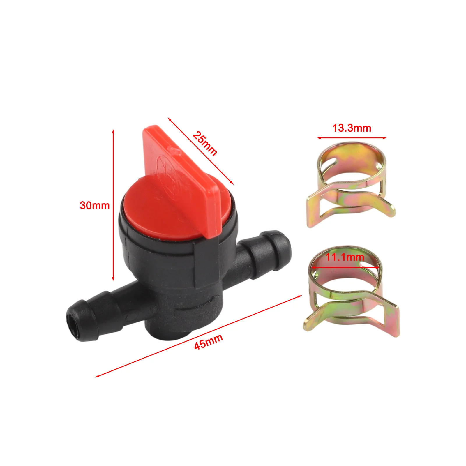 Lightweight Petrol Tap Valve 11g Weight With 2 Clamps For 6mm 8mm ID Hoses Suitable For Small Engine Fuel Management