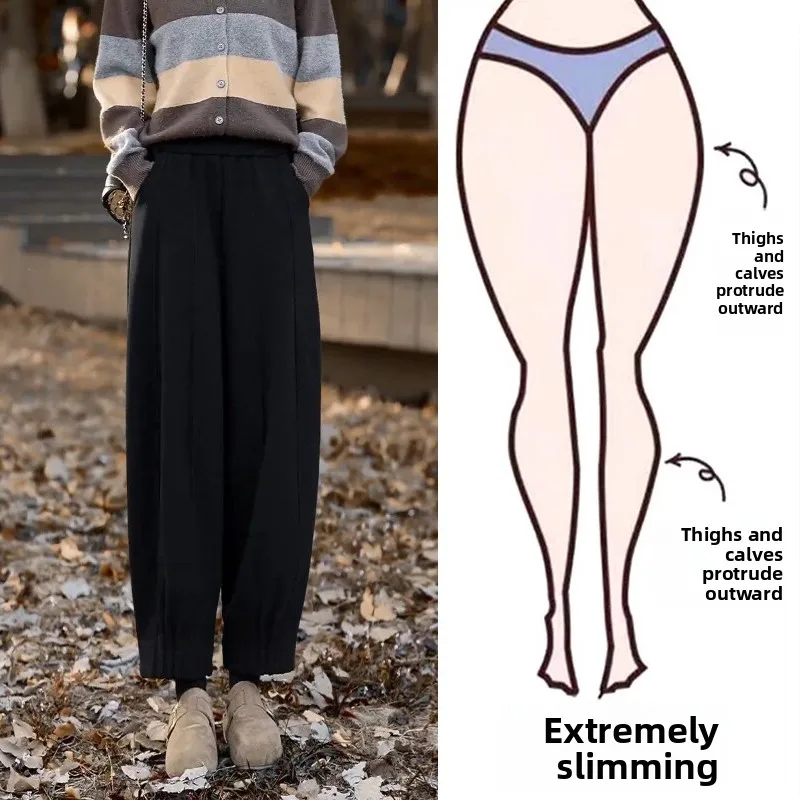 

Женские утепленные брюки-фонарики с высокой талией, осенне-зимние, больших размеров, теплые, шерстяные, с эффектом похудения