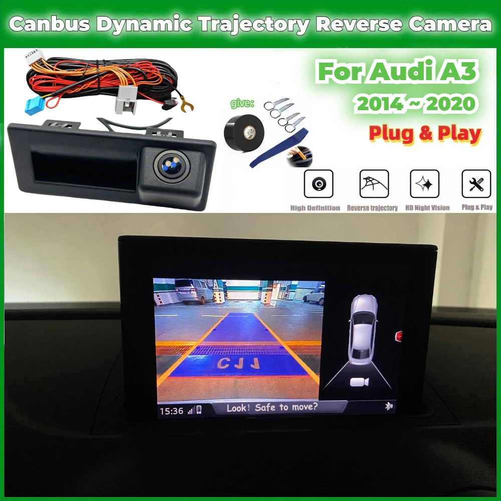 Car Canbus Dynamic Trajectory Rear Backup Camera For Audi A3 2018 ~ 2020 Parking Reverse Camera Plug & Play Work With MIB2 Unit