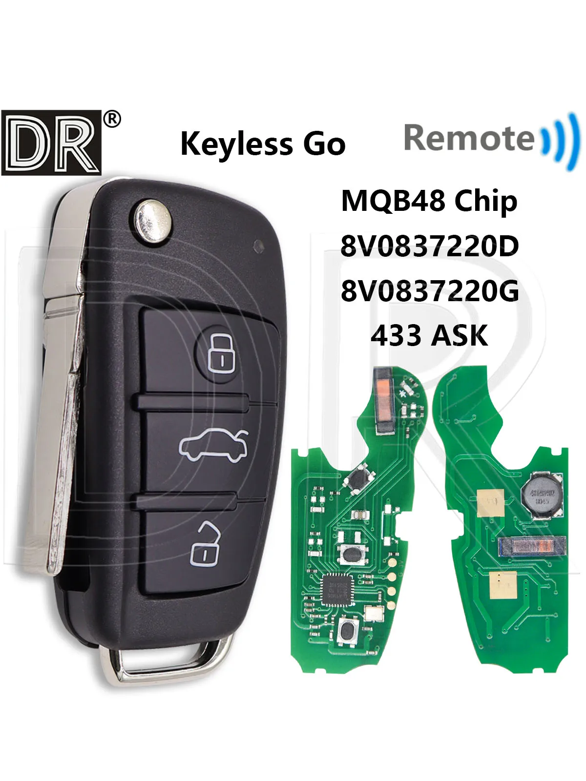 Geweldige MQB48-chip 433MHz 8V 0837220   Half Smart 8V 0837220 D Keyless Go Auto Afstandsbediening Smart Flip Key Voor Audi A3 S3 2012-2019 - afbeelding 2