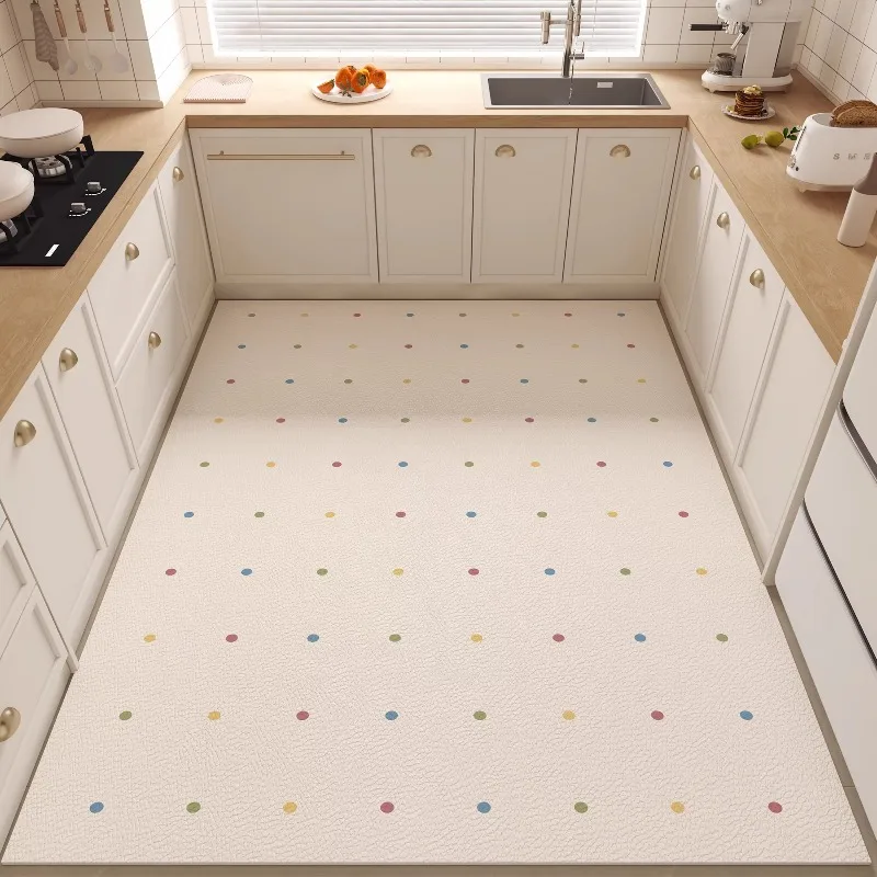 Colorful Polka Dot Kitchen Floor Mat Scrubable PVC Waterproof Carpet Wipe Clean Oil-proof Water Proof Impermeable Rug Alfombra