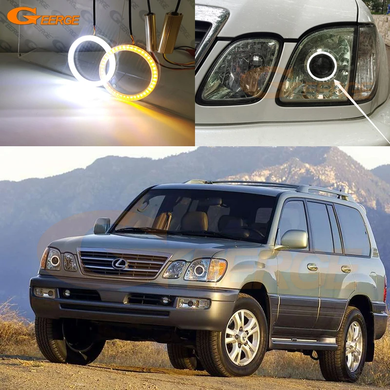 

For Lexus LX470 LX 470 J100 1998 - 2006 2007 Ultra Bright A/W Switchback Day Light Turn Signal SMD LED Angel Eyes Kit Halo Rings