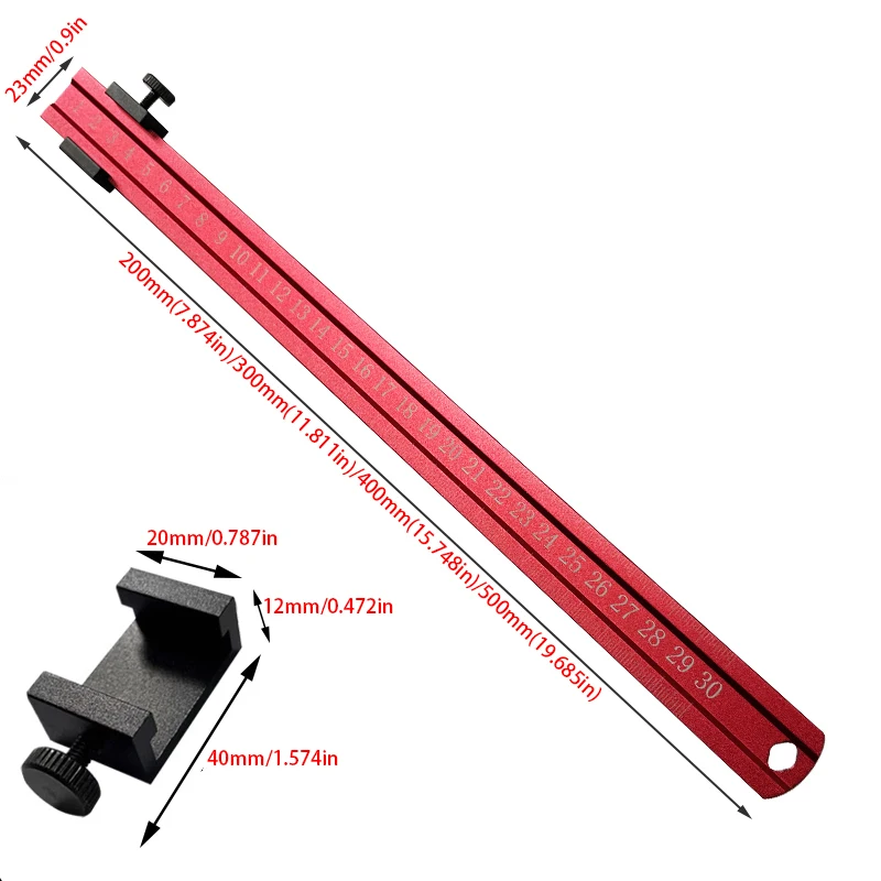 Woodworking Precision Pocket Ruler Aluminum Slide Ruler Inch/Metric T-Type Scribing Ruler Square Layout Tool W/ Slide Stops