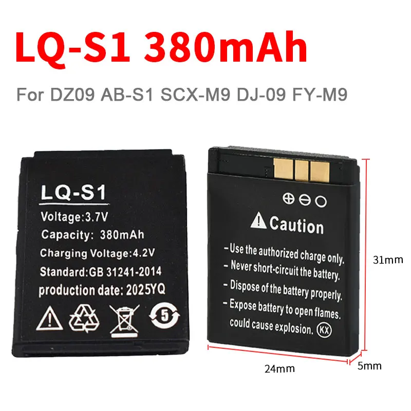Lq s1 lqs1 3.7v 380mah bateria de relógio inteligente para dz09 AB-S1 DJ-09 YX-W9 SCX-M9 w8 baterias de substituição