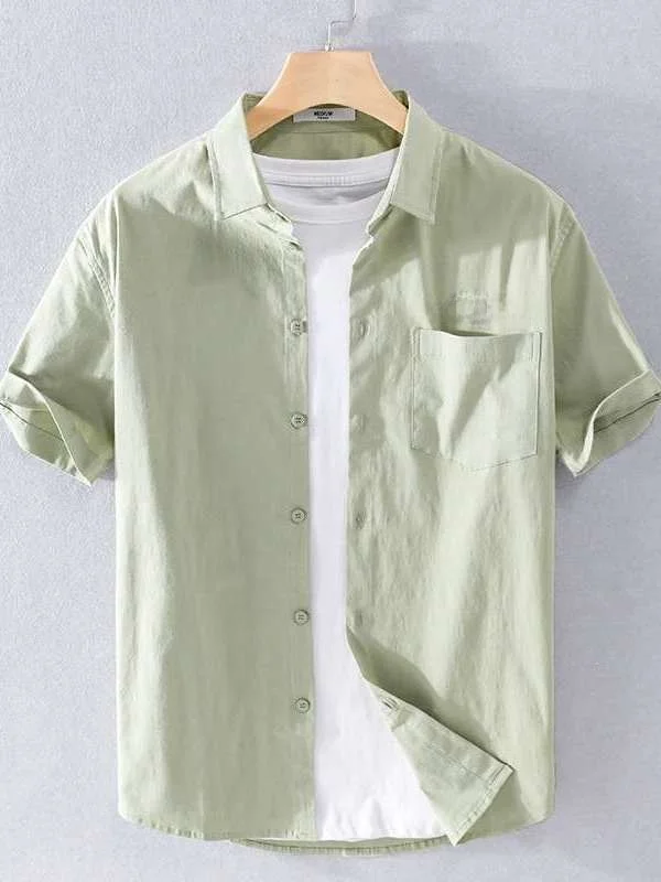 

Summer New Cotton Men's irt Color Casual Simple Youth Loose Fit ort Sve CleanFit Inner Wear Pure Color PU Leather