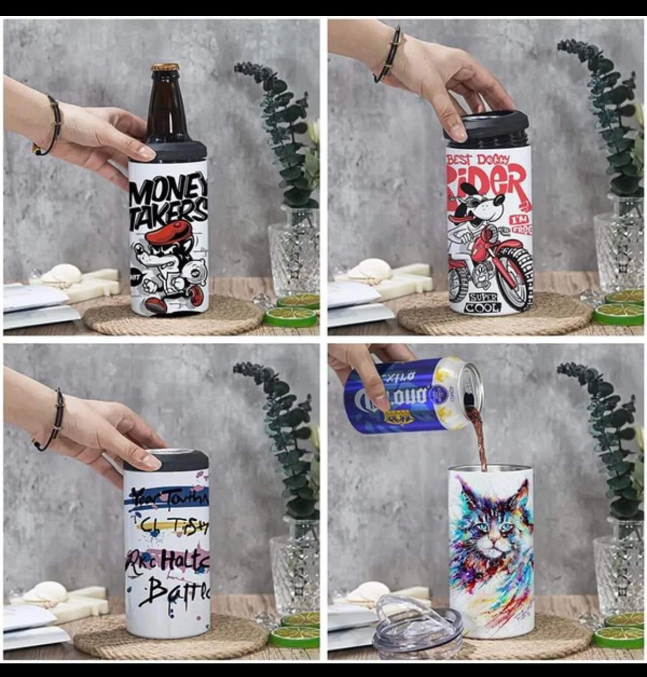 2PCS Sublimation 16oz Can Cooler Double Cover Insulated Straight Skinny Tumbler Stainless Steel Blank Cup Beer Holder