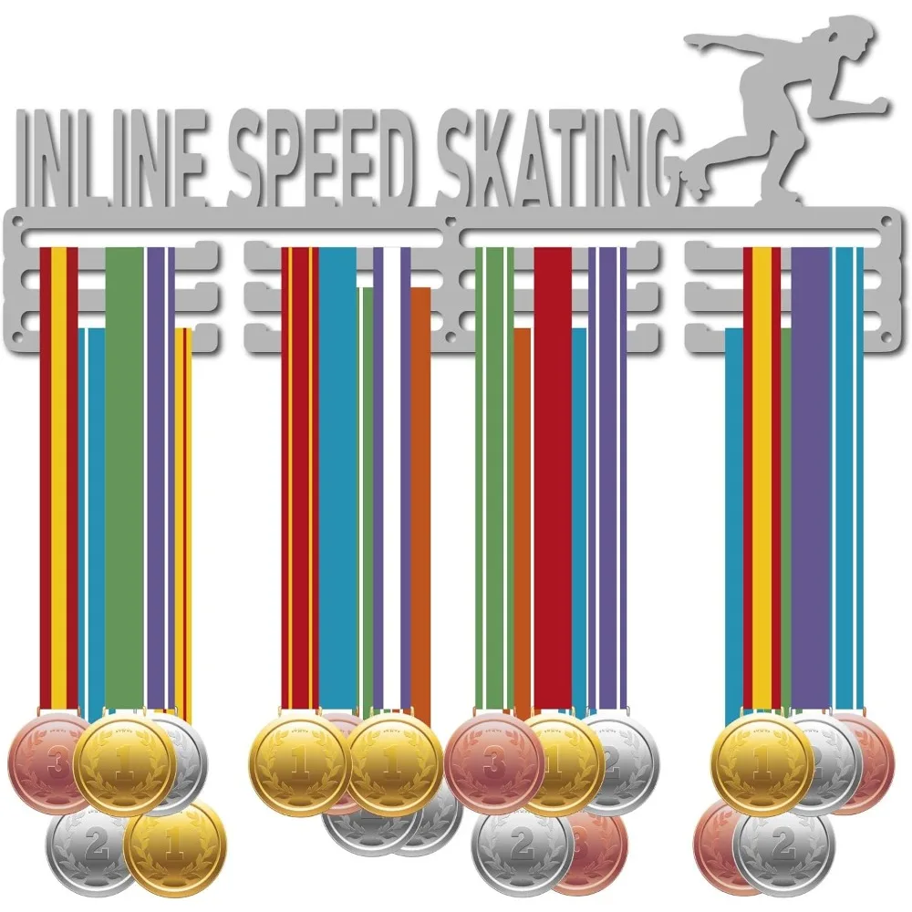 

1Set Inline Speed Skating Medal Holder Display Sports Medal Hanger Rack Wall Mount Frame Iron with 12 Hooks Silver Medal Hangers