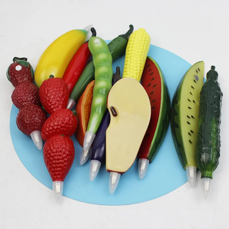 Simulação Criativa Vegetables Fruits Ballpoint Pen, Papelaria do estudante, Fruta fofa com adesivo de geladeira, Caneta esferográfica magnética