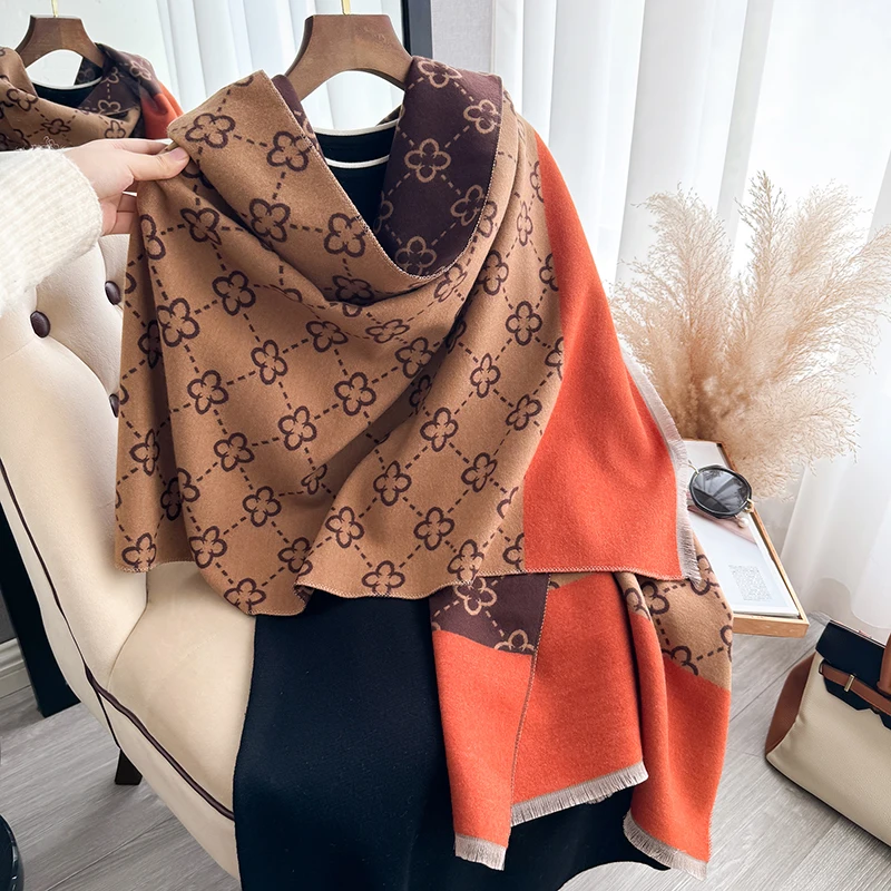

Новинка 2024 года, роскошный зимний толстый теплый шарф, женский кашемировый платок и накидки, шейный платок из пашмины, Bufanda, женский длинный Tessel Echarpe