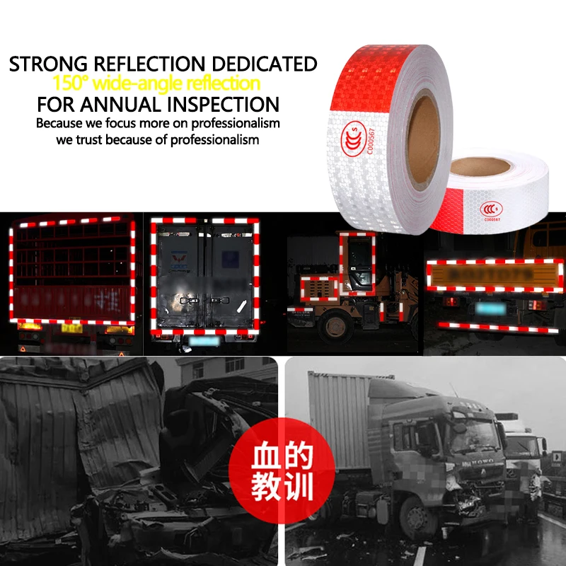 For Car Truck 10PCS Red White Reflective Warning Sticker Waterproof Night Safety Tape for Lorry Side Rear Trailer