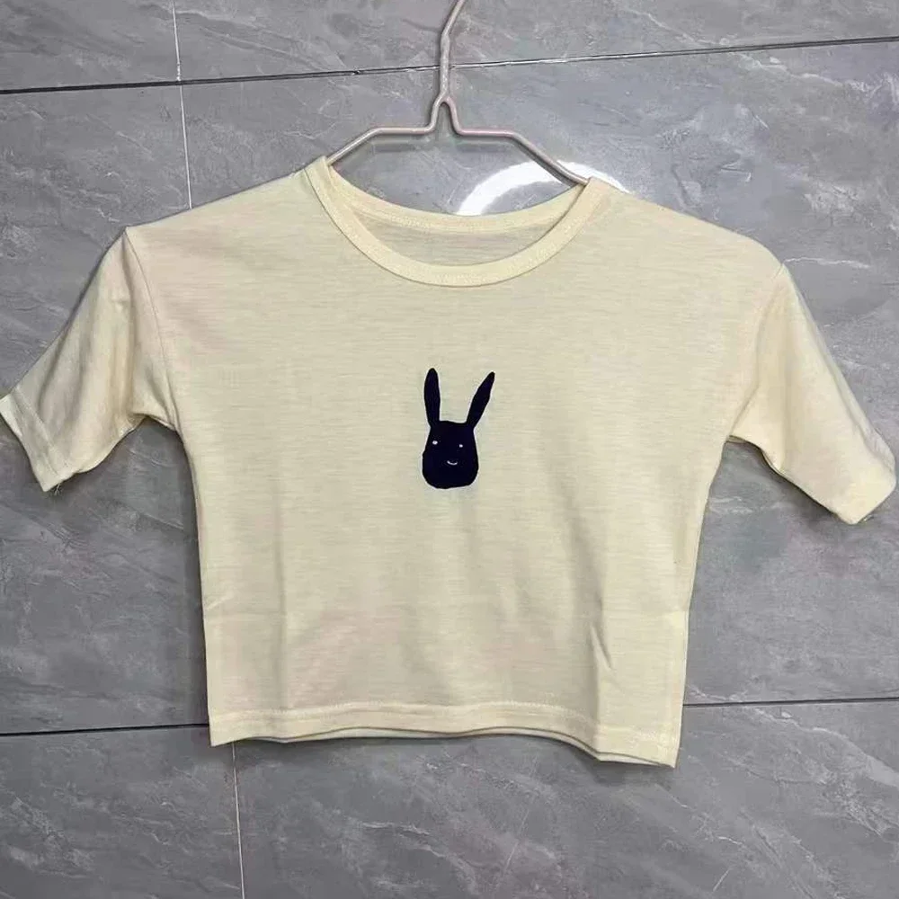 Baby Girls Boys Short T-shirt Toddler Cartoon Three Quarter Sleeve Shirts Kid Thin Top Tees Summer Children Korean Style Clothes