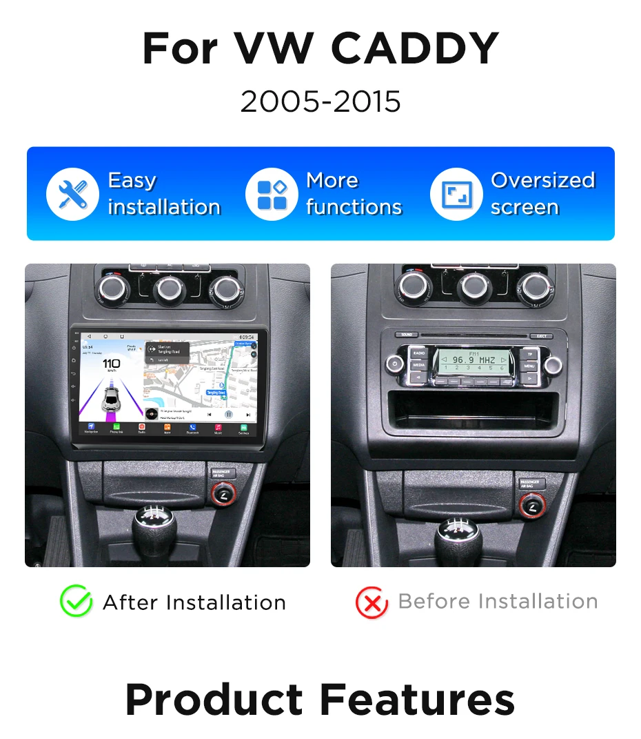 Junsun 360° ° Panorama Kamera Auto Radio Für VOLKSWAGEN VW CADDY 2005-2015 Drahtlose CarPlay Android Auto Stereo GPS Navi RDS BT – Detail 2