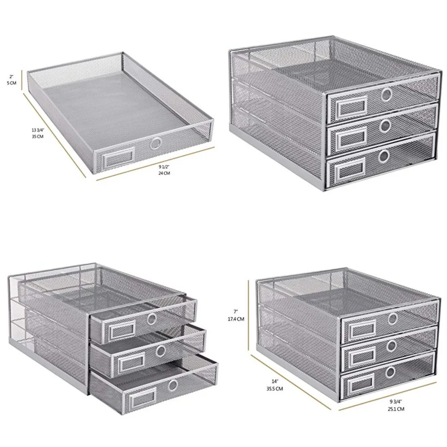 

Desk Organizer Wire Mesh 3 Tier Sliding Drawers Paper Sorter/Multifunctional/Premium Solid Construction for Letters, Documents,