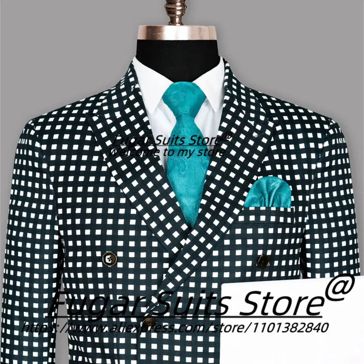 

2024New Classic Plaid Prom Men Suits Tailor Made Slim double-breasted Groom Tuxedos2Pcs Sets Office Work Male Blazer Ropa Hombre