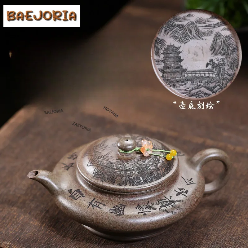 430ml Exquisite Yixing Purple Clay Teapots Handmade Look Mountains Water Flat Pot Raw Ore Agilawood Mud Kettle Zisha Tea Set Cha