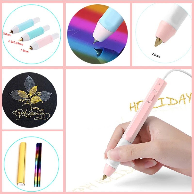 All-In-One-Kit Heat Foil Pen Usb Powered Family with Hot Stamping Foil Paper for Scrapbooking Diy Pohto Card Convertible Pen Tip