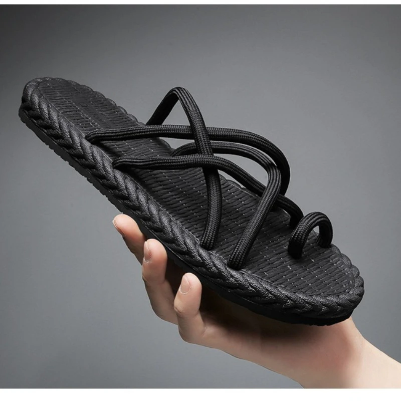 Outer Wear Shoes Personality Soft Braided Rope Flats Slippers Beachwear Anti Slip Home Slides Sandals Beach