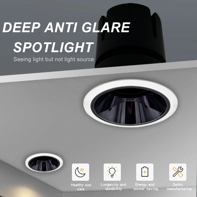 Deep Anti-glare Led Recessed Downlight Spot Led 10W 12W 15W 18W Ceiling Lamp Aluminum Spotlight ndoor Home Lighting