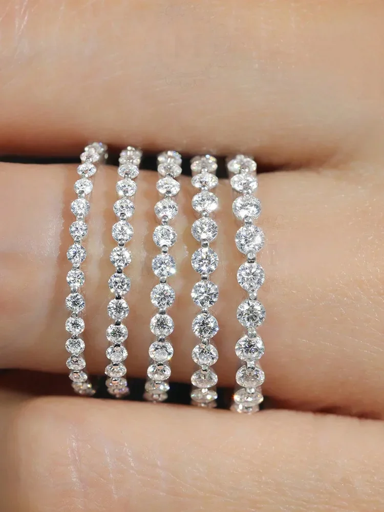 925 Sterling Silber Elegante Echte Moissanit Diamant 2 MM Glänzenden Runde Ring Für Frauen Party Luxus Hohe Qualität Edlen schmuck – Detail 7