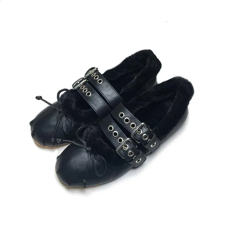 

GCYCG Brand Big Size 33 - 40 Bowtie Flats Fashion New 2023 Autumn Retro Winter Plush Woman Warm Bean Ballet Shoes