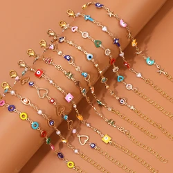 Wholesale Bohemia Evil Eye Sun Flower Crystals Chain Bracelets Fashion Adjustable Stainless Steel Chain Bracelet for Women Men