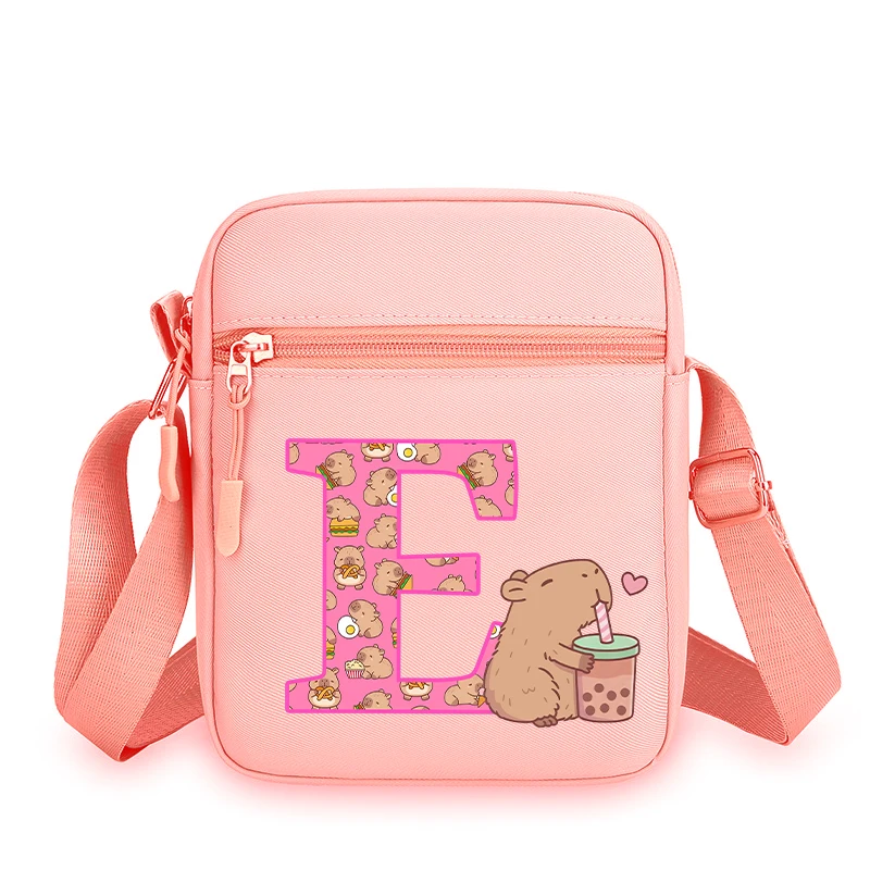 Capibara Letter A-Z Crossbody Bag Kids Kawaii Capybara Shoulder Bags Girls Outdoor Sport Messenger Bag Travel Purse Women Gift