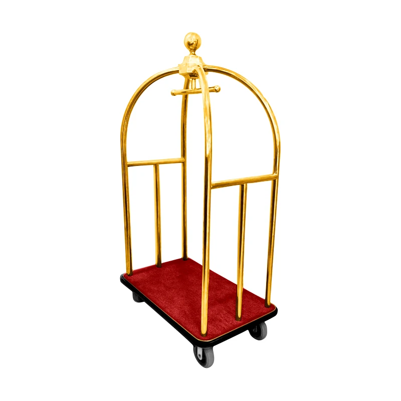 Customized Stainless Steel Hotel Lobby Luggage Cart Gold-topped Handcart for Airport Transportation