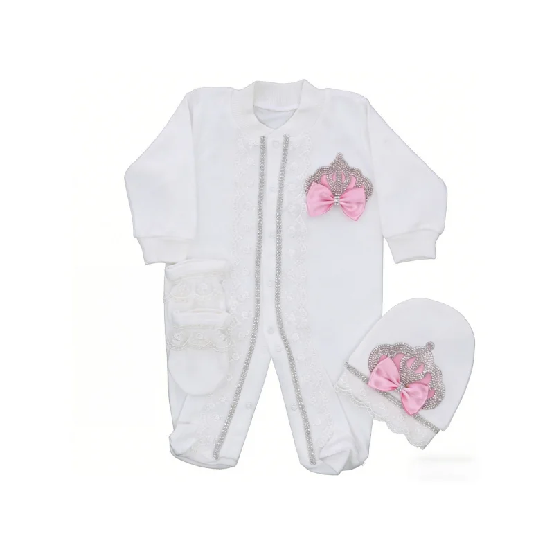 

Soft baby jumpsuit set Newborn jumpsuit，With crown and bow details，Non-irritating，Easy to Wear and Take off，Suitable for all sea