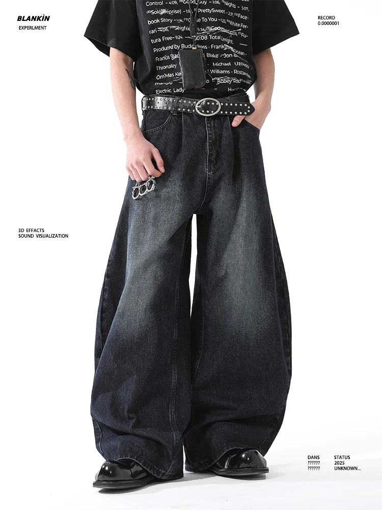 

BLANKIN 2025SS мужские свободные широкие джинсы темно-синие джинсовые оригинальные цвета модные брендовые мешковатые брюки с высокой талией прямая трубка