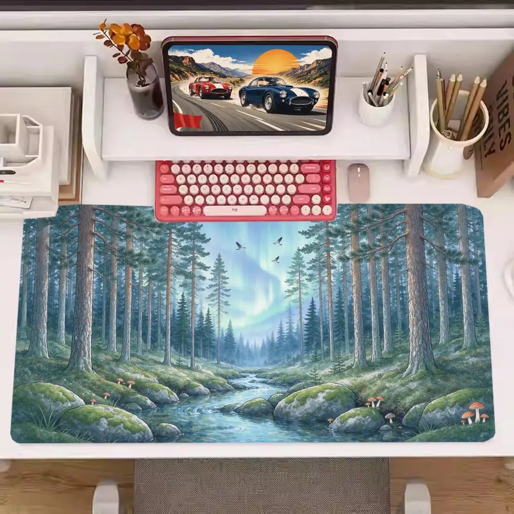 Pine Forest Stream Landscape Mouse Pad Precision Tracking Non Slip Base For Office Home Use