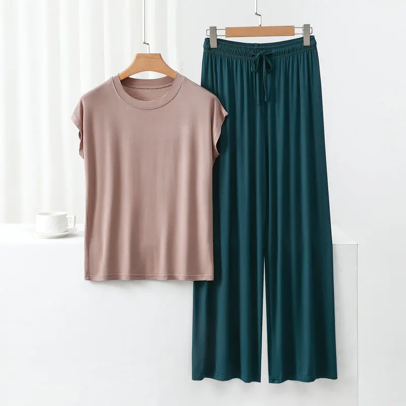 

Modal Thin Summer Pajamas Sleeveless Pijama Women's Suit Home Wear Sleepwear Woman Pyjamas Night Wear For Ladies 2 Piece Sets