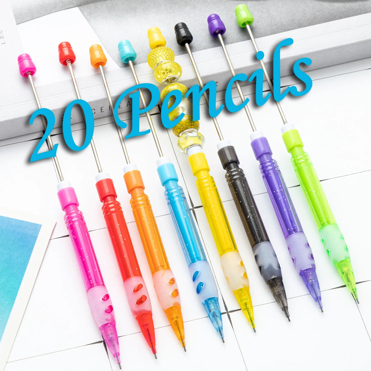 20 pçs diy frisado lápis para estudantes não afiar lápis 0.5 não recarga beadable automático bonito lápis de escrita atacado