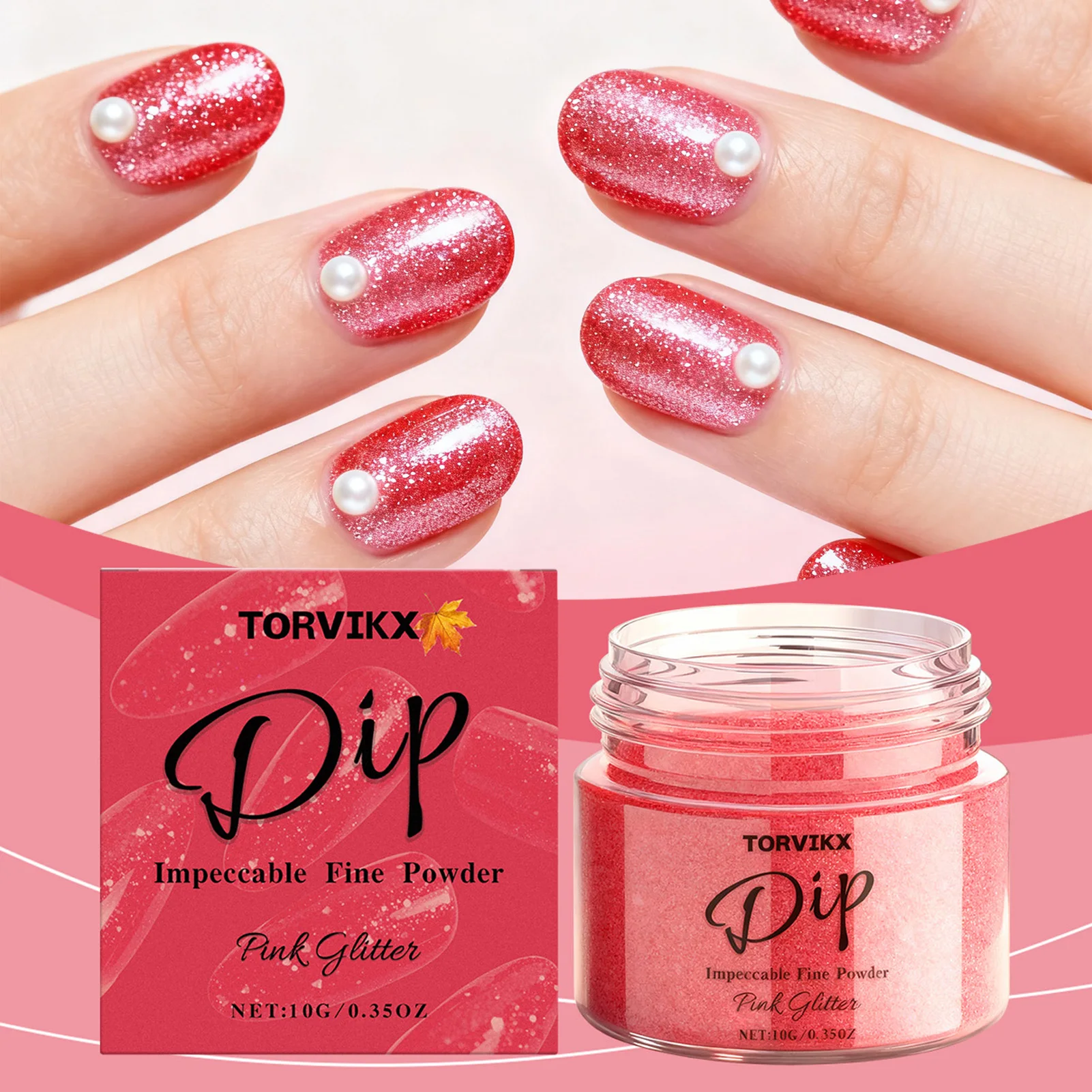 

Red Glitter Dip Powder Nail Dipping Long Lasting Shimmer-Dip Nail Powder No UV Light Needed Nail Art Salon