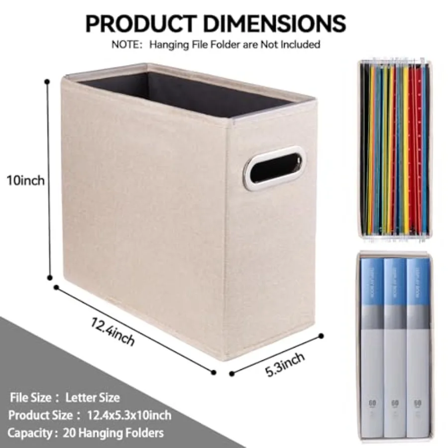 Letter Size File Storage Box Collapsible Fabric Hanging File Folders Organizer, Portable Office Document Holder with Metal Hand
