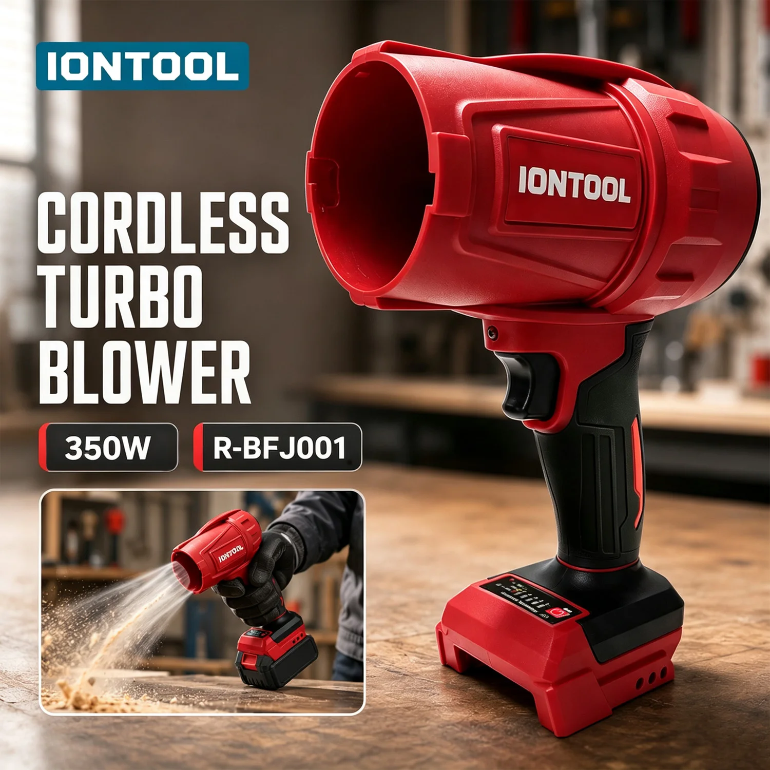 IONTOOL 350W 18V Cordless Garden Blower Lightweight Handheld Leaf Blower for Yard Lawn Driveway Sweeping Fall Leaves Tool Only
