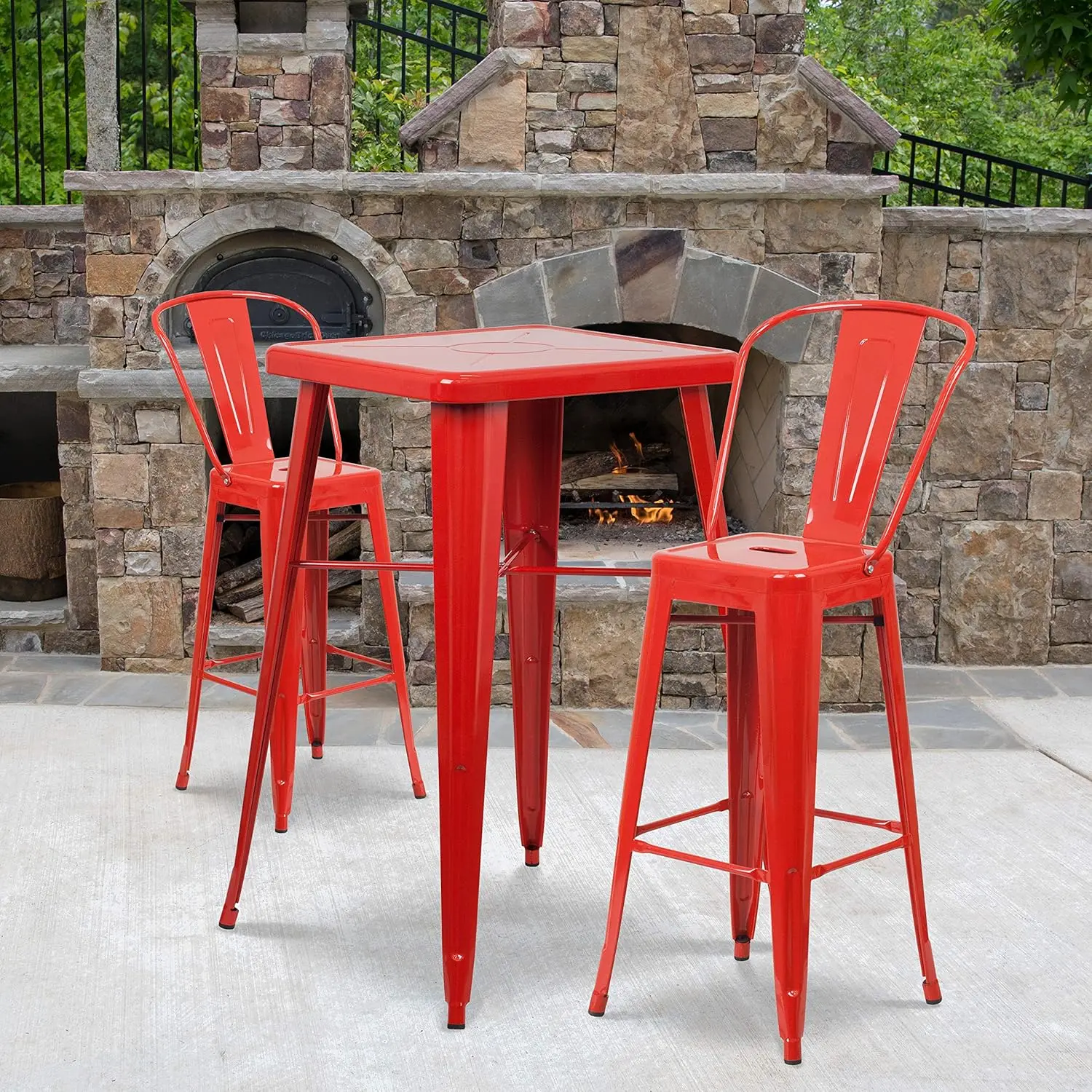 

EMMA + OLIVER 4 Pack 30" High Red Metal Indoor-Outdoor Barstool with Back - Kitchen Furniture, Customized