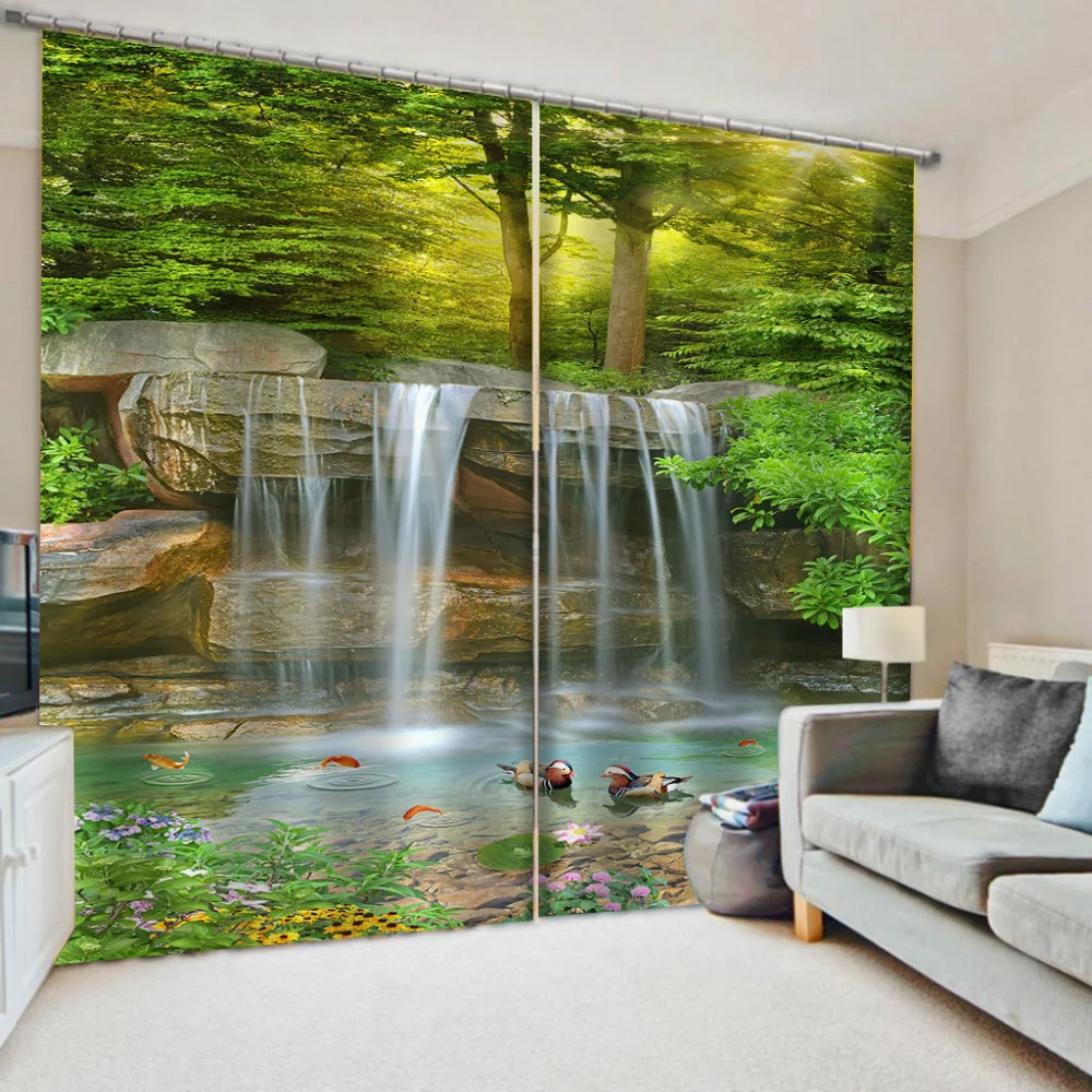 

3D European beautiful flower printing bathroom curtain green landscape scenery curtains waterfall curtain