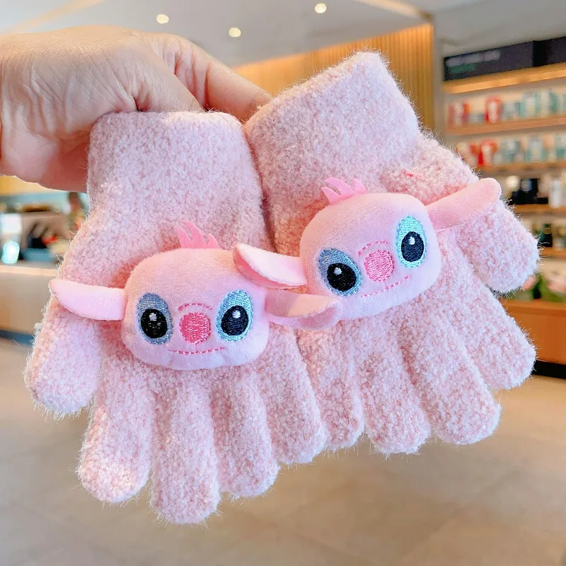 Cute Disney Stitch Gloves Fashion Cartoon Angel Autumn Winter Warm and Windproof Finger-separating Child Gloves Boys Gifts Gifts