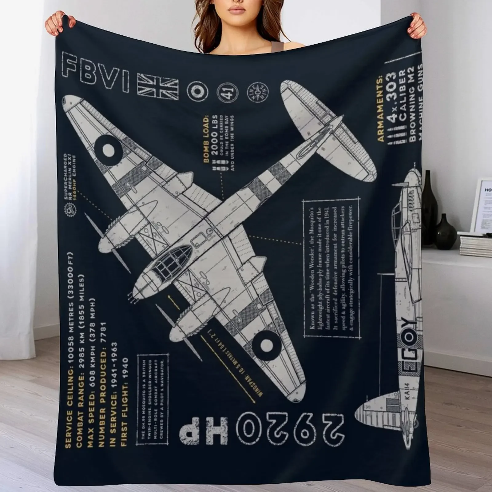 de Havilland Mosquito Throw Blanket Large Furry Blankets