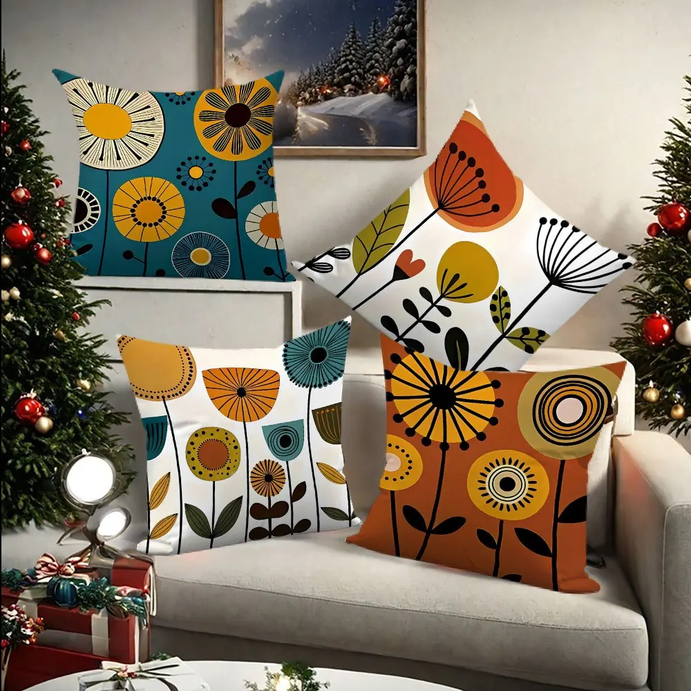 4 fundas de cojines modernas con estampado floral botánico, ideales para Navidad - Fundas de almohada con cierre de cremallera,
