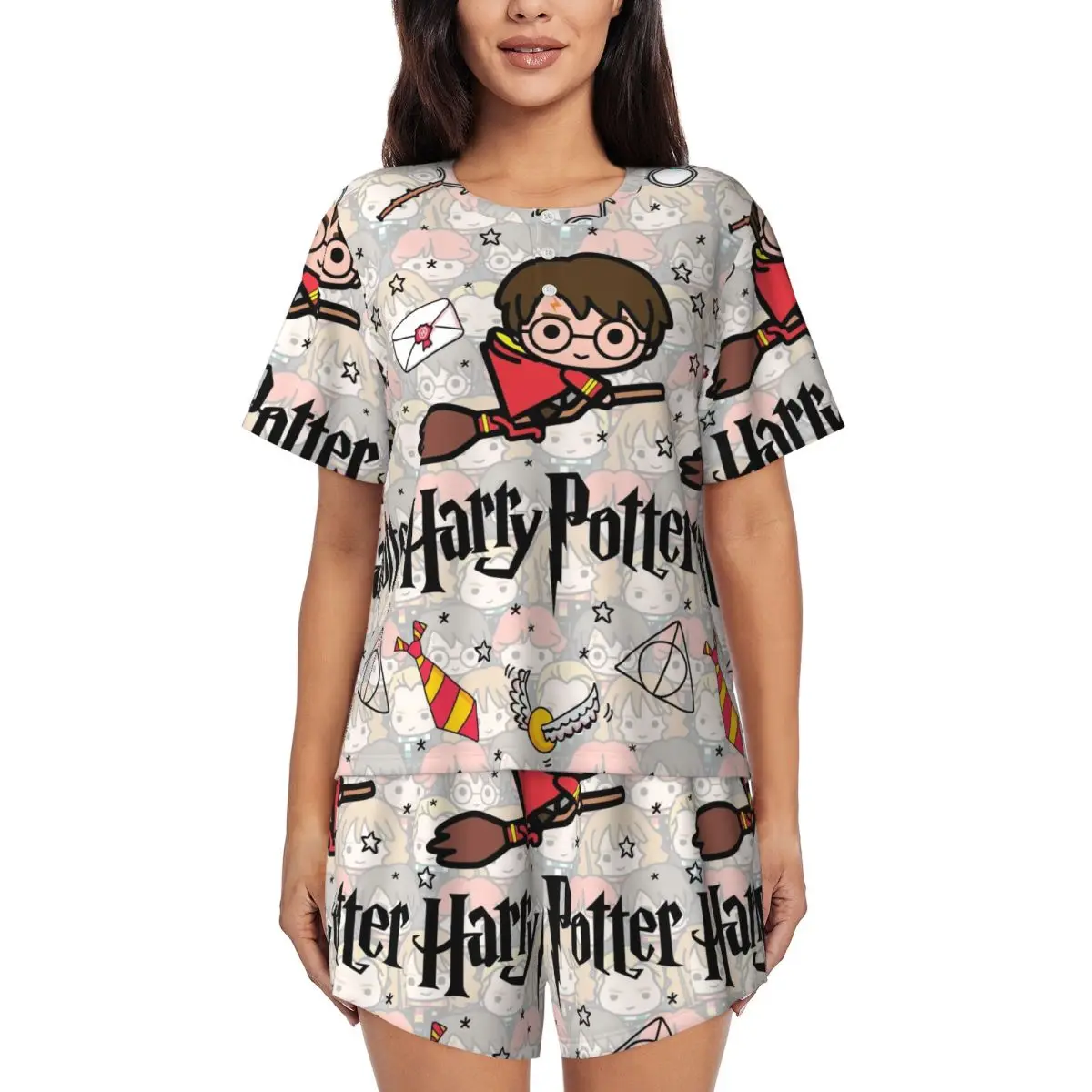 

Женский пижамный комплект Harrys Magic Adventure Movies Potters с принтом, комплект из 2 предметов с короткими рукавами, комплекты для сна Pj Lounge