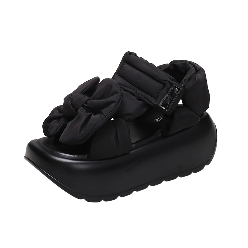 

7cm Synthetic Microfiber Leather Hollow Platform Wedge Women Sandals Flats Chunky Sneakers Peep Toe High Brand Shoes