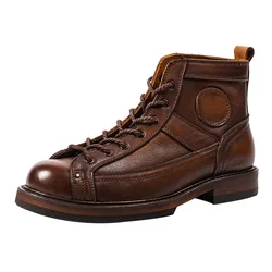 Men Top Cowhide Paratrooper Locomotive Boots Outdoor Training Hunting Combat Sport Goodyear Men's Round Head Hiking Shoes