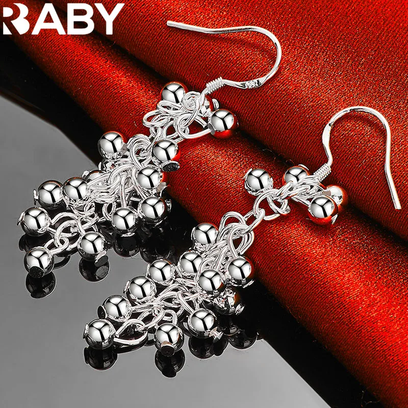 

URBABY 925 Sterling Silver Smooth Grape Beads Drape Earrings For Women Fashion Earring Wedding Party Charms Jewelry Accessories