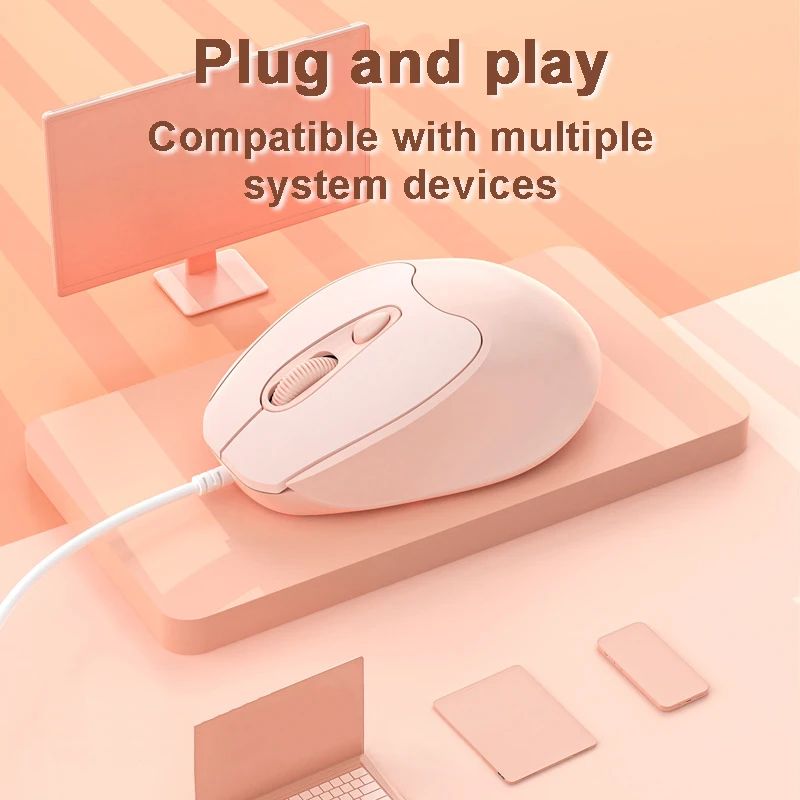 Wired Office Mouse Silent 1600 DPI Ergonomics Professional Mouse For   Pink Green Laptop PC Desktop Computer Office Gift