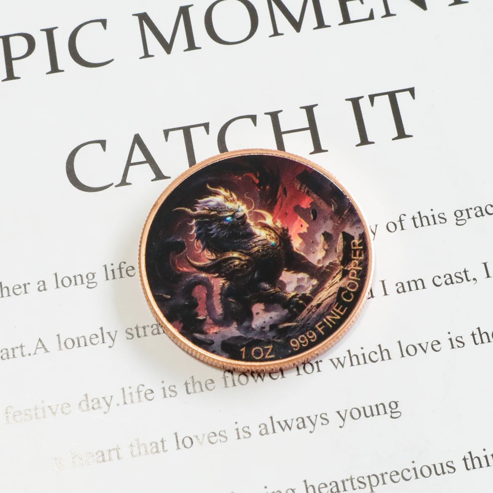 1pc 1 OZ .999 Fine Copper Kirin Qilin Beast Challenge Coin Eastern Mythology Commemorative Copper Medal Holiday Souvenir Gifts
