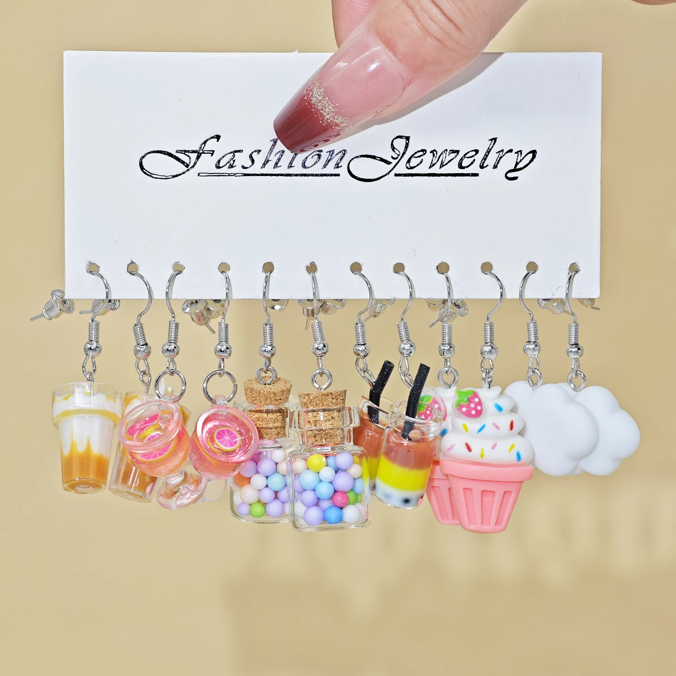 Cross-Border New Style Cute Fresh Earring Set - Cloud, Milk Tea Bottle, Ice Cream, Wine Glass & Drift Bottle Designs